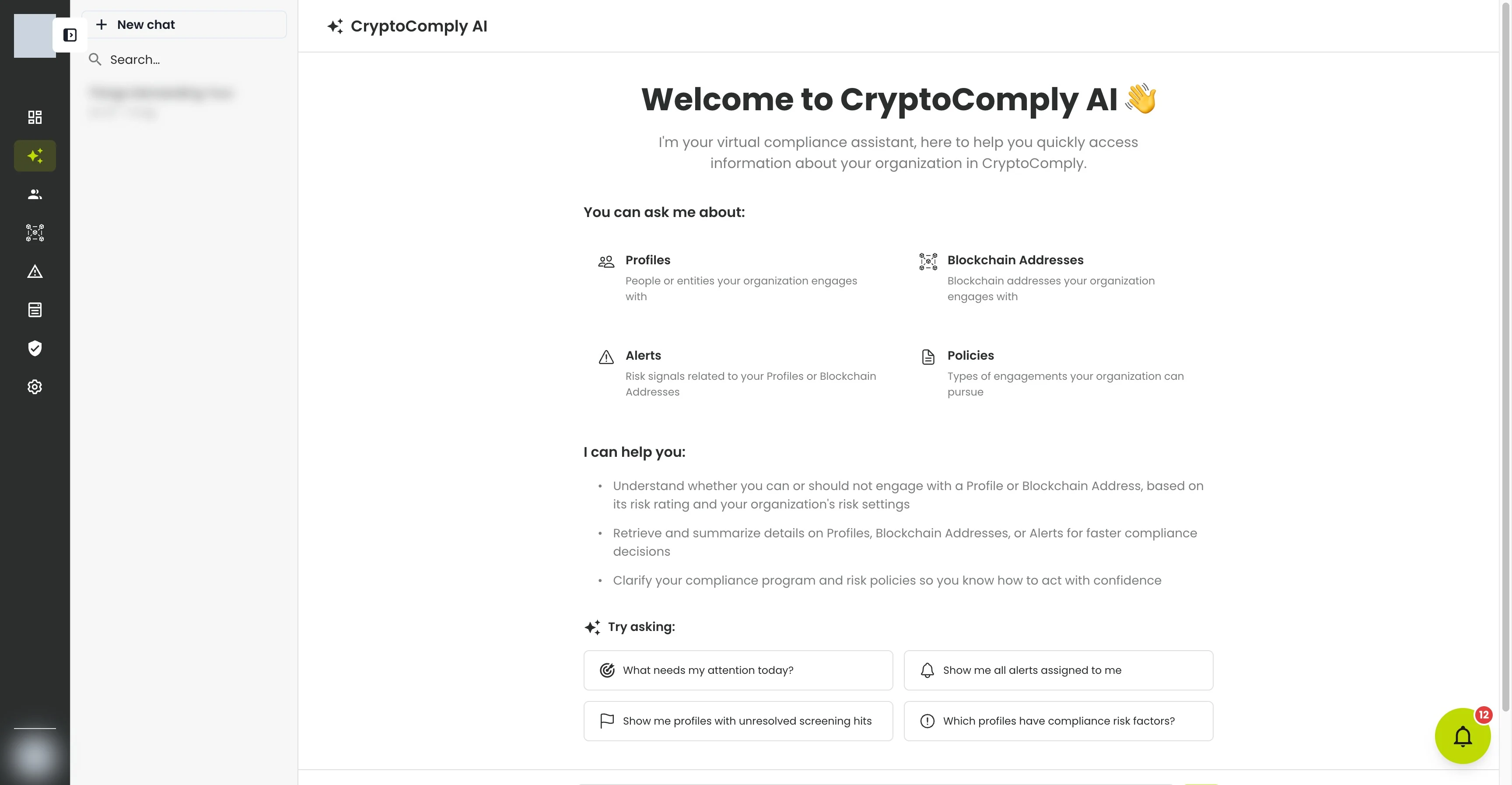 The CryptoComply AI welcome screen