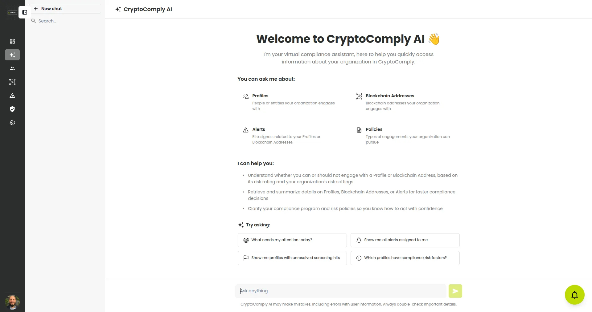 The CryptoComply AI welcome screen