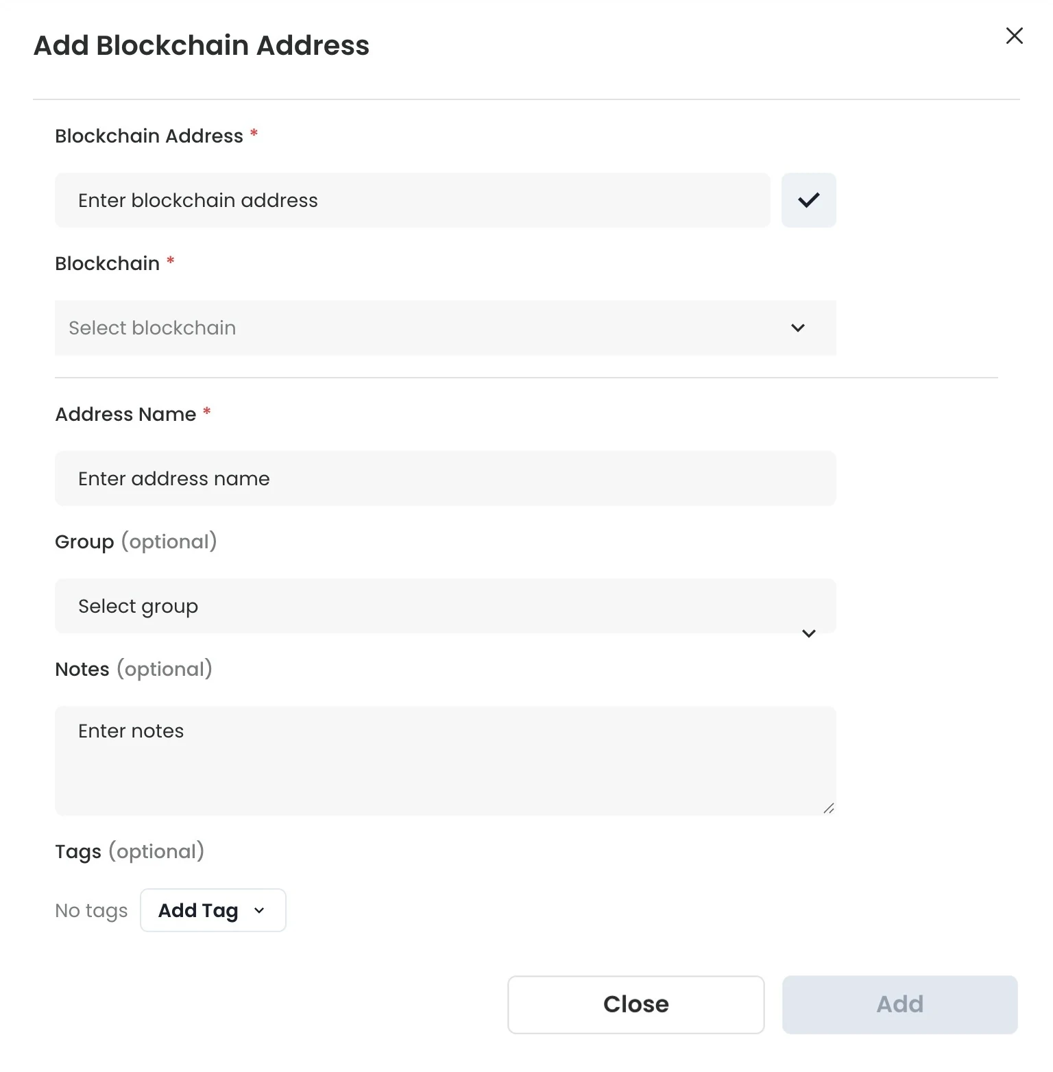 Register New Blockchain Address