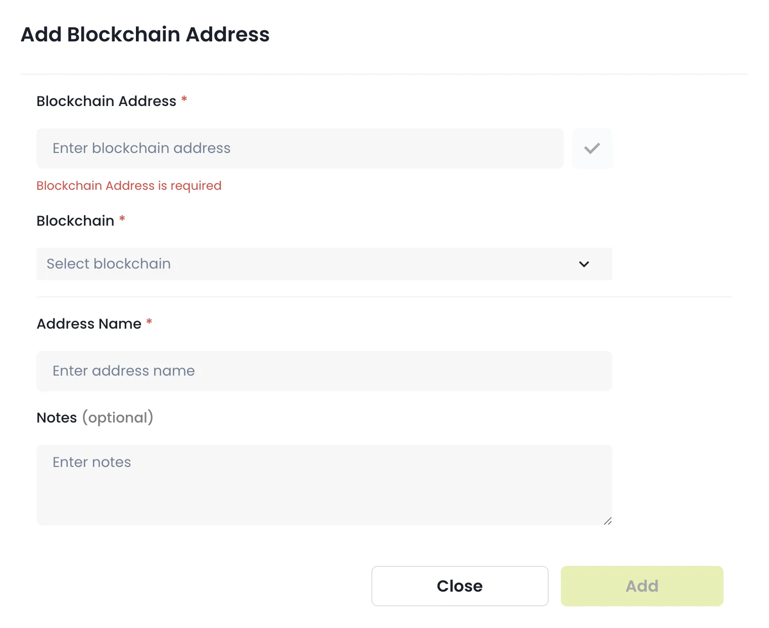 Register New Blockchain Address
