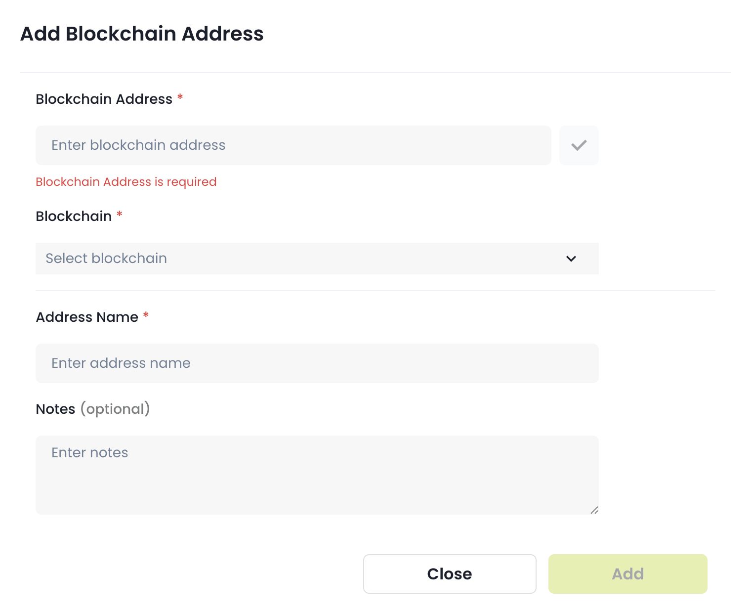 Register New Blockchain Address