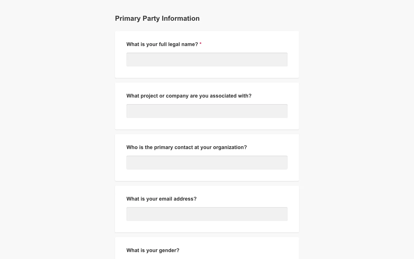 The public hosted form as a respondent sees it