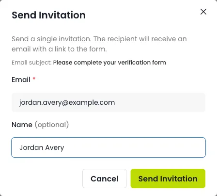 The Send Invitation dialog