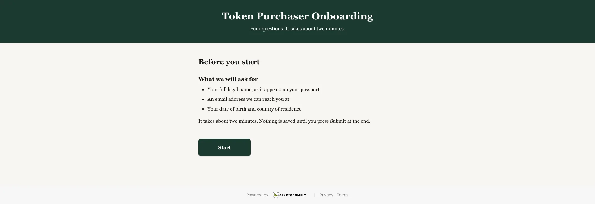 The published form opening on a welcome page