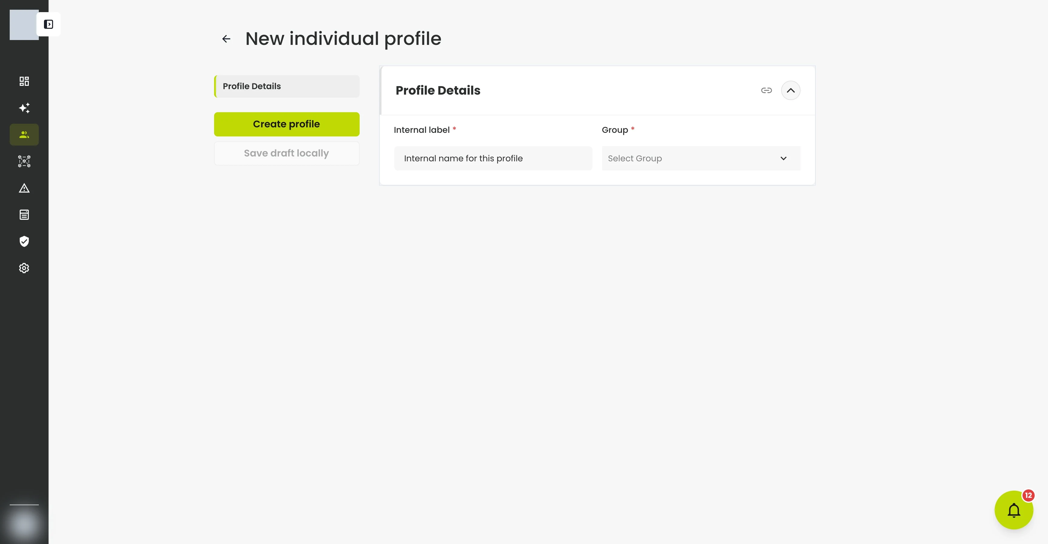 The Create Profile wizard